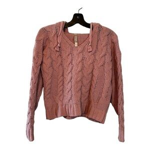 LIVE Love Dream Peach V-Neck Hooded Sweater Size Small